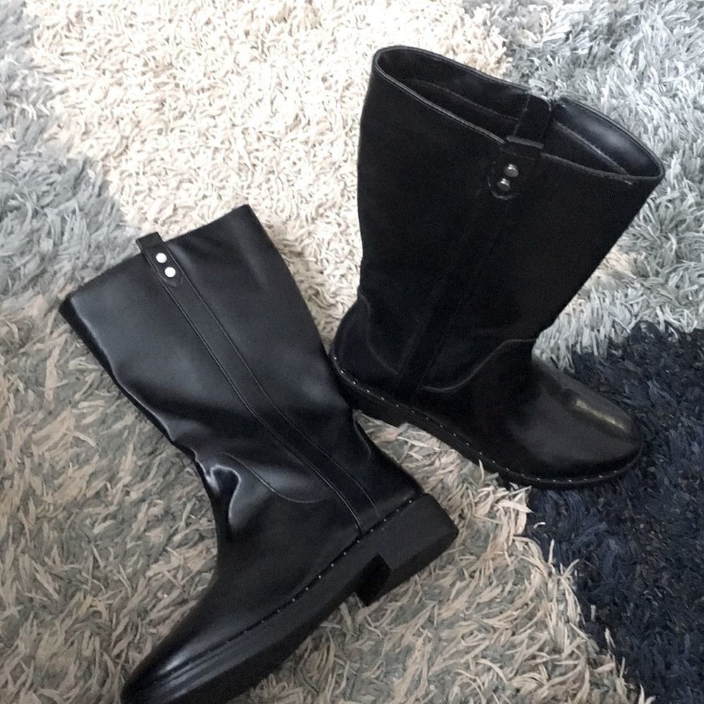 black vegan knee high Combat boots 6